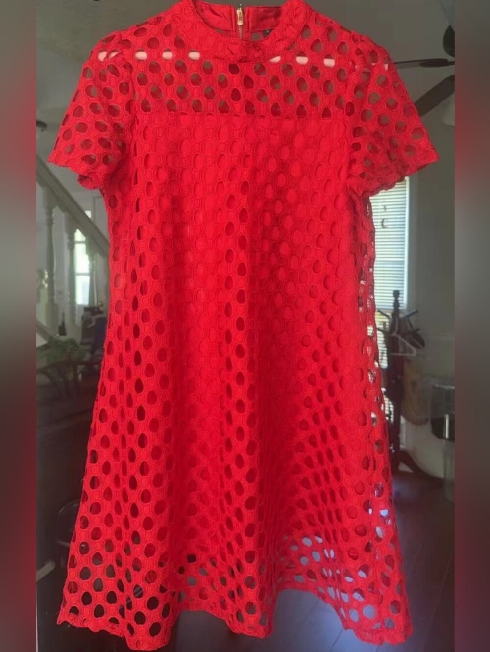 Red Eyelet Shift Dress Pretty